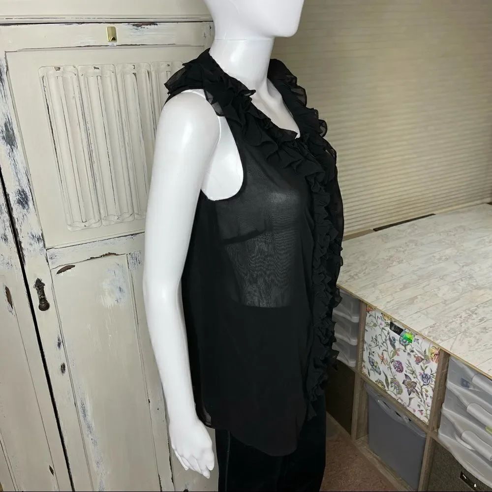 XXI Twenty One Black Ruffle Front Sleeveless Blouse Top Size Small - Picture 8 of 13